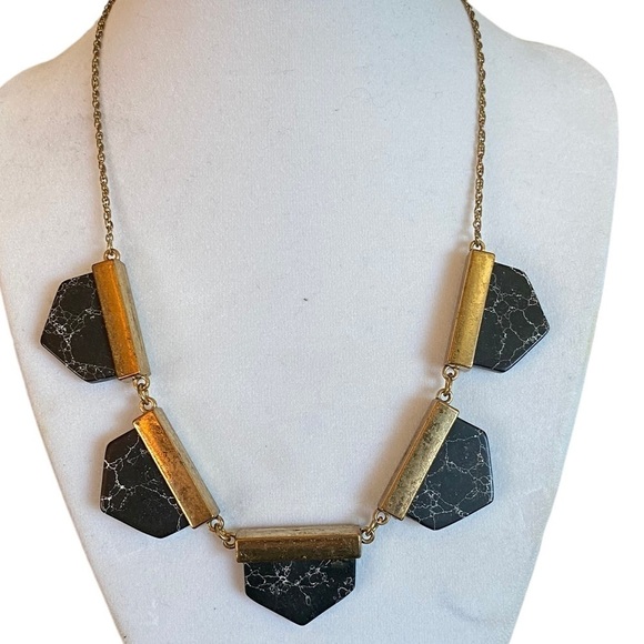 Gold and Black Geometric Necklace - Picture 1 of 2